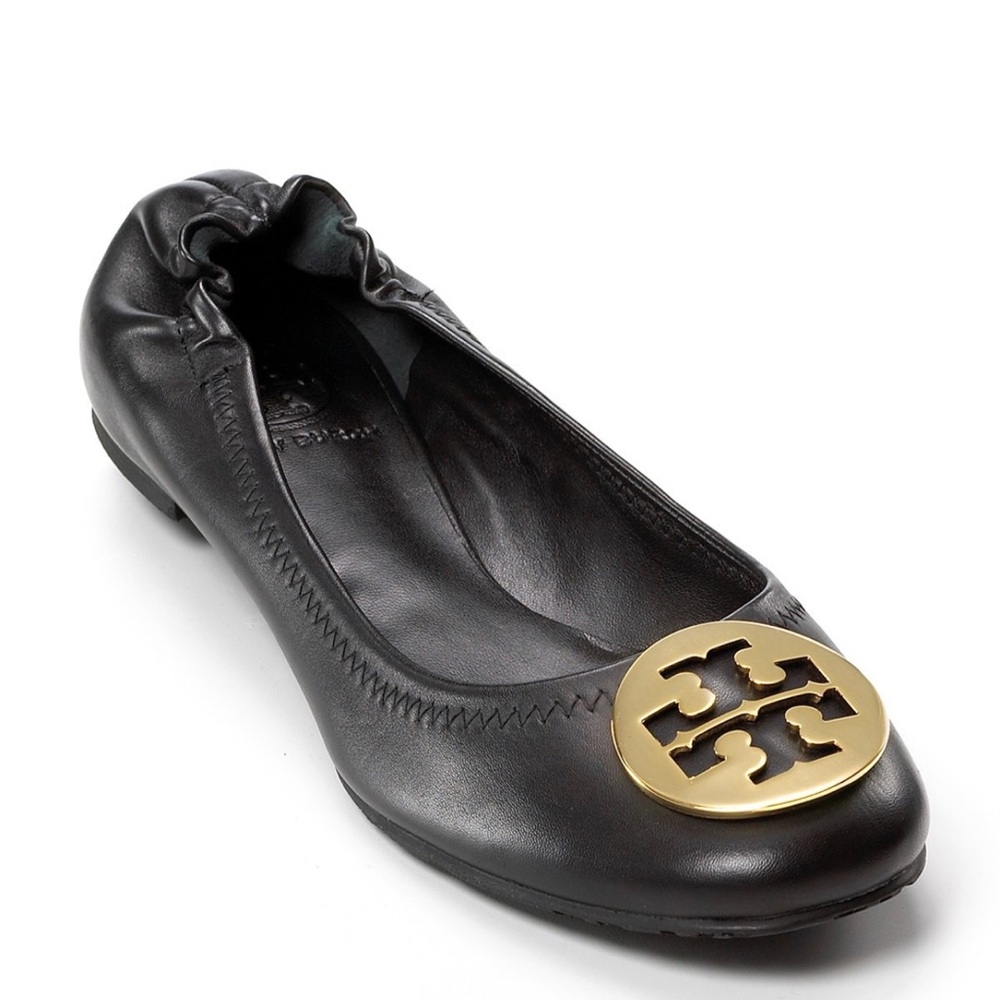 Tory Burch black / gold classic reva ballet size 8